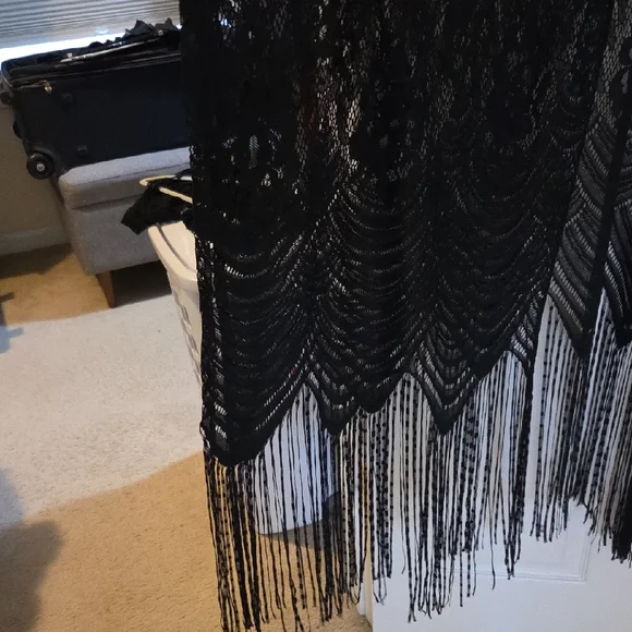 Siren Lily Black Lace Fringe Kimono Cover-Up/ Robe - Picture 2 of 5